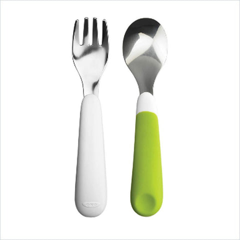 OXO Tot Baby Fork & Spoon Set in Green and White