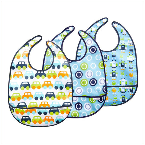 JJ Cole 3-Pack Boys Bib Set in Cars Circles and Robots