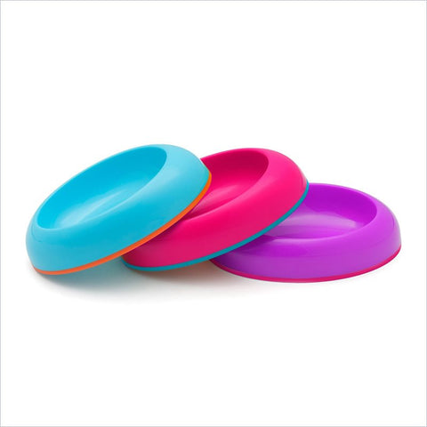 Boon Dish 3 pack Edgeless Stayput Bowl 3 pack for Girls (Blue/Purple/Pink)