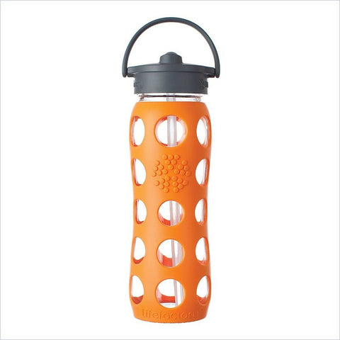 Lifefactory 22 oz Glass Bottle with Straw Cap and Silicone Sleeve in Orange