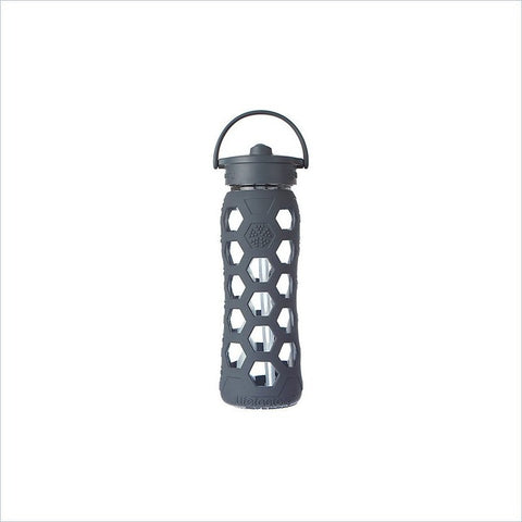 Lifefactory 22 oz Glass Bottle with Straw Cap and Silicone Sleeve in Carbon HEX