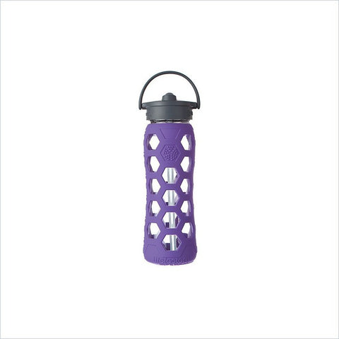 Lifefactory 22 oz Glass Bottle with Straw Cap and Silicone Sleeve in Royal Purple HEX