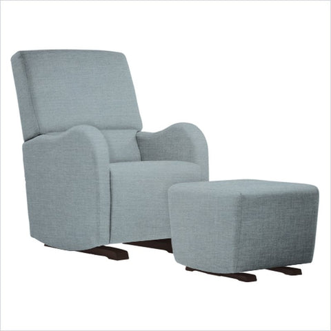Dutailier Laki Upholstered Espresso Glider Chair in Blue