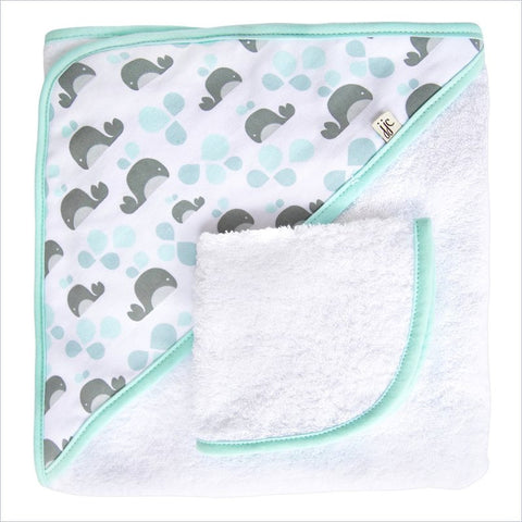 JJ Cole Hooded Towel in Aqua Whales