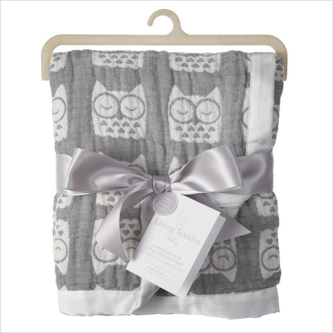 Living Textiles Muslin Jacquard Blanket in Grey Owl