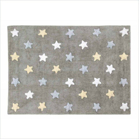 Lorena Canals Washable Rugs Tricolor Stars Grey in Blue