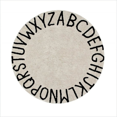 Lorena Canals Washable Round Rug in ABC Natural and Black