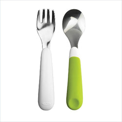 OXO Tot Baby Fork & Spoon Set in Green and White