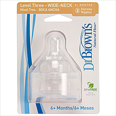 Dr. Brown's Level-3 Silicone Replacement Nipple 2 Pack Wide Neck