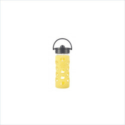 Lifefactory 12 oz Glass Bottle with Straw Cap and Silicone Sleeve in Lemon