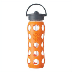 Lifefactory 22 oz Glass Bottle with Straw Cap and Silicone Sleeve in Orange