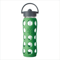 Lifefactory 22 oz Glass Bottle with Straw Cap and Silicone Sleeve in Grass Green
