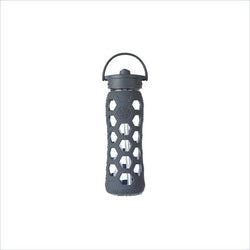 Lifefactory 22 oz Glass Bottle with Straw Cap and Silicone Sleeve in Carbon HEX