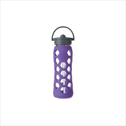 Lifefactory 22 oz Glass Bottle with Straw Cap and Silicone Sleeve in Royal Purple HEX
