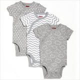 Skip Hop Layette Side Snap Short Sleeve Bodysuit in Grey (Set of 3)