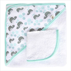 JJ Cole Hooded Towel in Aqua Whales