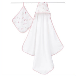 Aden + Anais Classic Hooded Towel and Washcloth Set in Hearbreaker