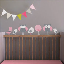 Trendy Peas Wall Decals Birds & Owls in Grey and Pink