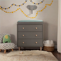 Babyletto Lolly 3-Drawer Changer Dresser with Removable Changing Tray in Grey with Washed Natural