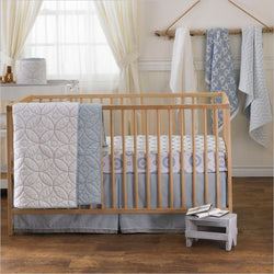 Living Textiles Bennet Cotton Poplin Quilted Bumper -White and Blue