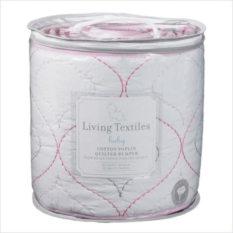 Living Textiles Cotton Poplin Quilted Bumper in White and Pink