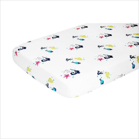 Nurseryworks Oceanography Organic Cotton Percale Sheet in Sea Animals