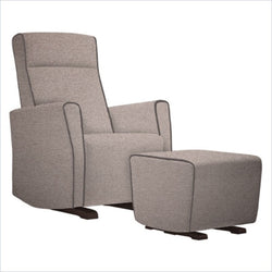 Dutailier Fogo Upholstered Espresso Glider in Cloud with Stone Piping