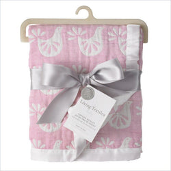 Living Textiles Muslin Jacquard Blanket in Pink Bird