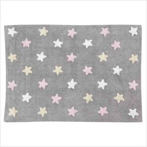 Lorena Canals Washable Rugs Tricolor Stars Grey in Pink