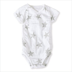 Aden + Anais Short Sleeve Kimono Body Suit in Silver Star