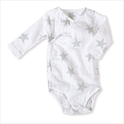 Aden + Anais Long Sleeve Kimono Body Suit in Silver Star